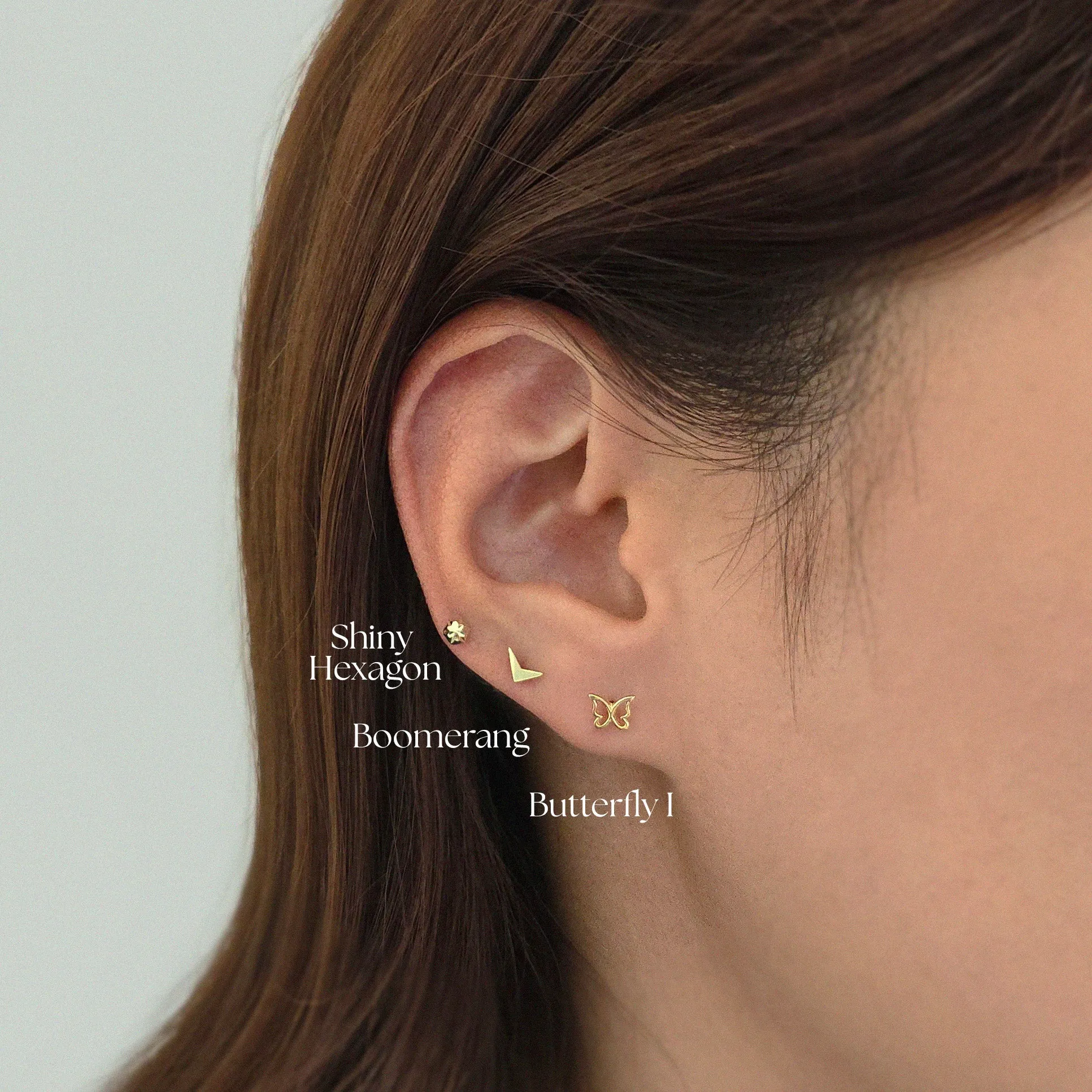 14K Shiny Hexagon Cartilage Earring
