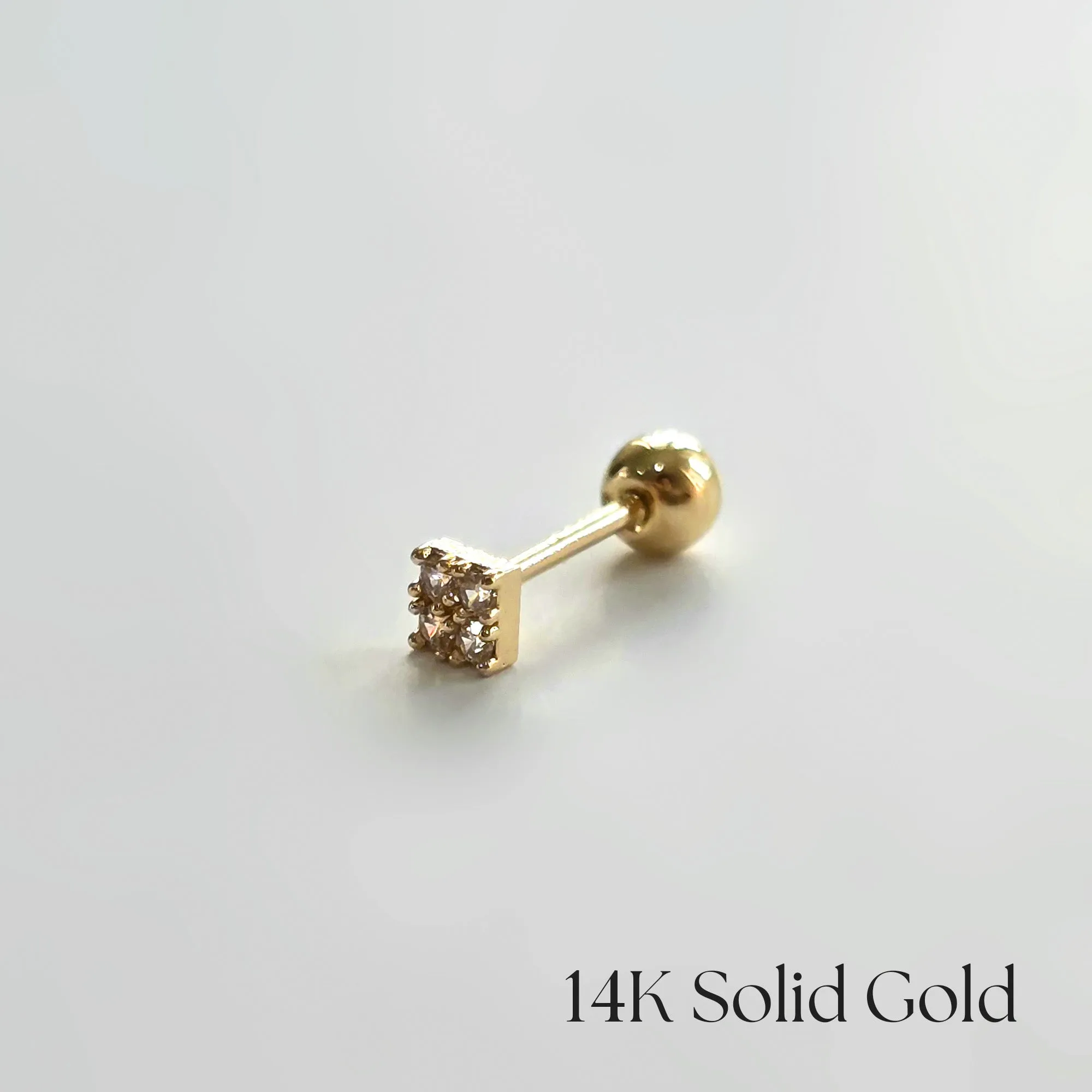 14K Square Crystal Cartilage Earring