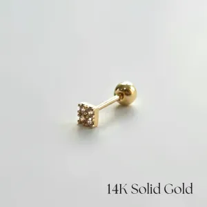 14K Square Crystal Cartilage Earring