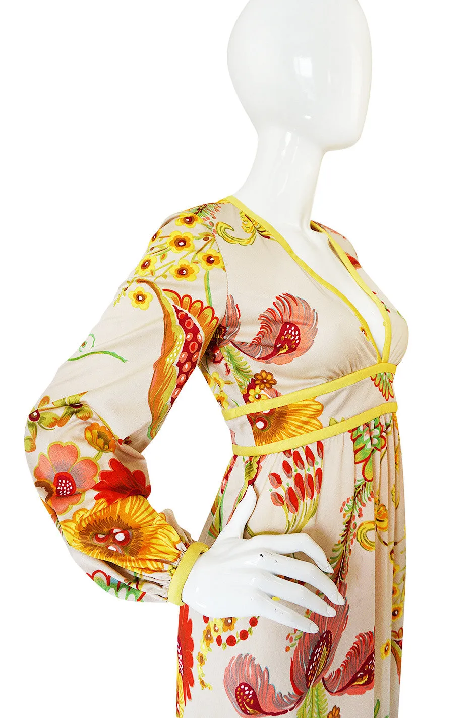 1970s Don Luis Plunge Front & Back Printed Jersey Dress