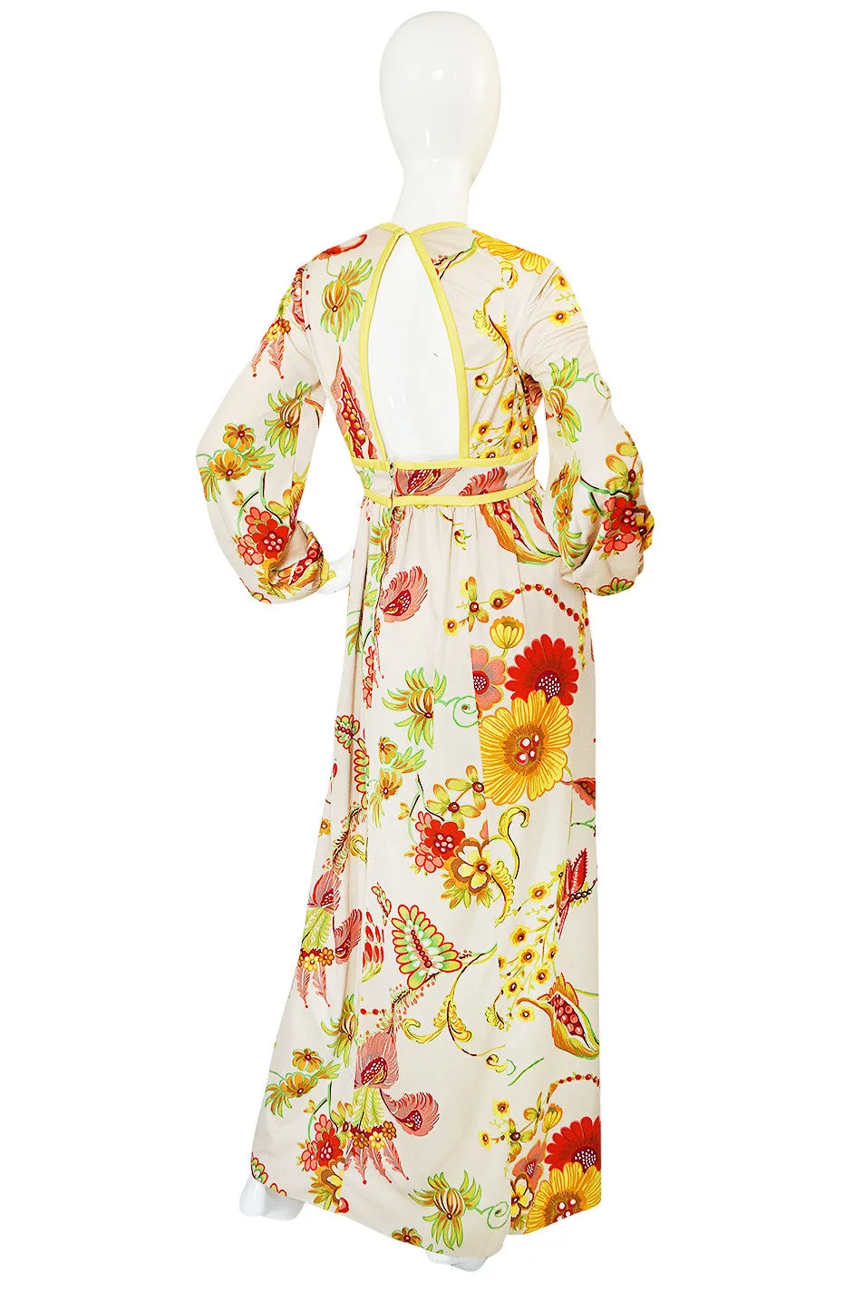 1970s Don Luis Plunge Front & Back Printed Jersey Dress