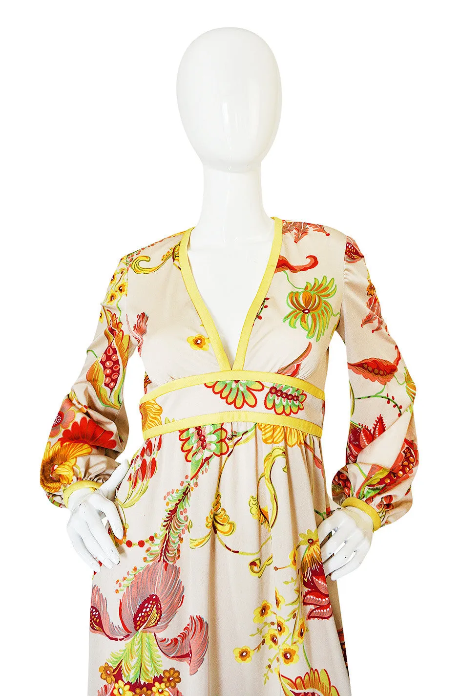 1970s Don Luis Plunge Front & Back Printed Jersey Dress
