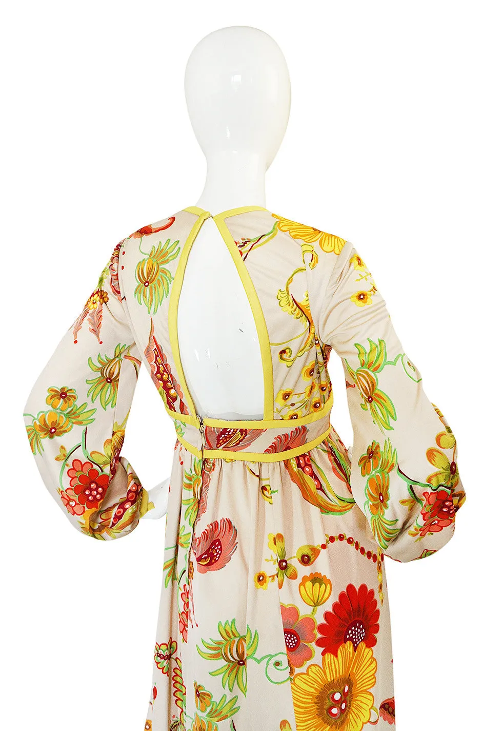 1970s Don Luis Plunge Front & Back Printed Jersey Dress