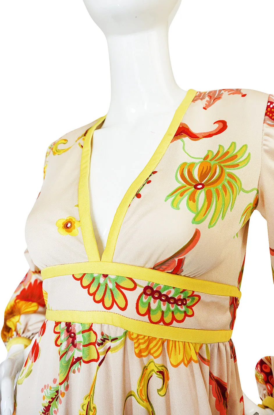 1970s Don Luis Plunge Front & Back Printed Jersey Dress
