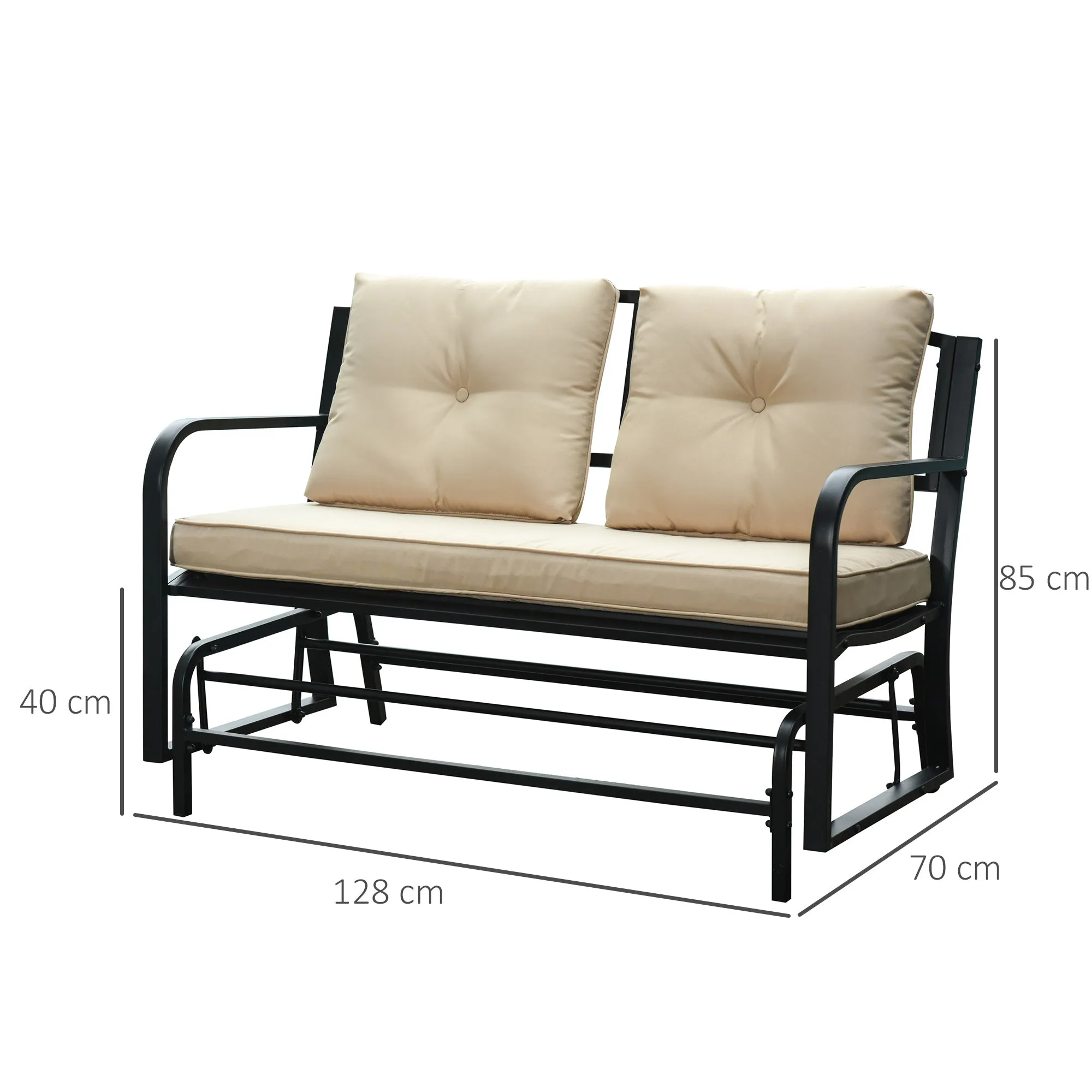 2-Person Outdoor Loveseat Glider Bench Rocking Chair for Patio, Garden, Yard, Porch with Armrest and Cushions, Khaki