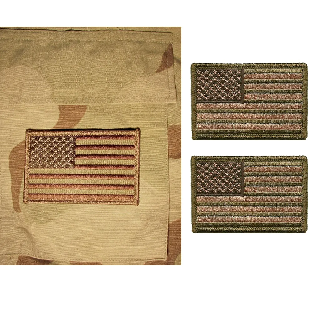 2 x USA PATCH AMERICAN FLAG TACTICAL US MORALE MILITARY DESERT FASTEN EMBLEM