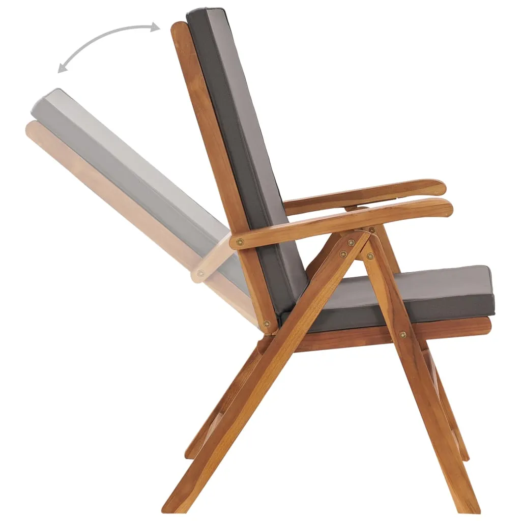 2x Solid Teak Wood Reclining Garden Chairs with Cushions Gray/Cream
