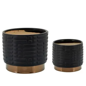 6"/8" Maze Metallic Planters Set of 2 - Black