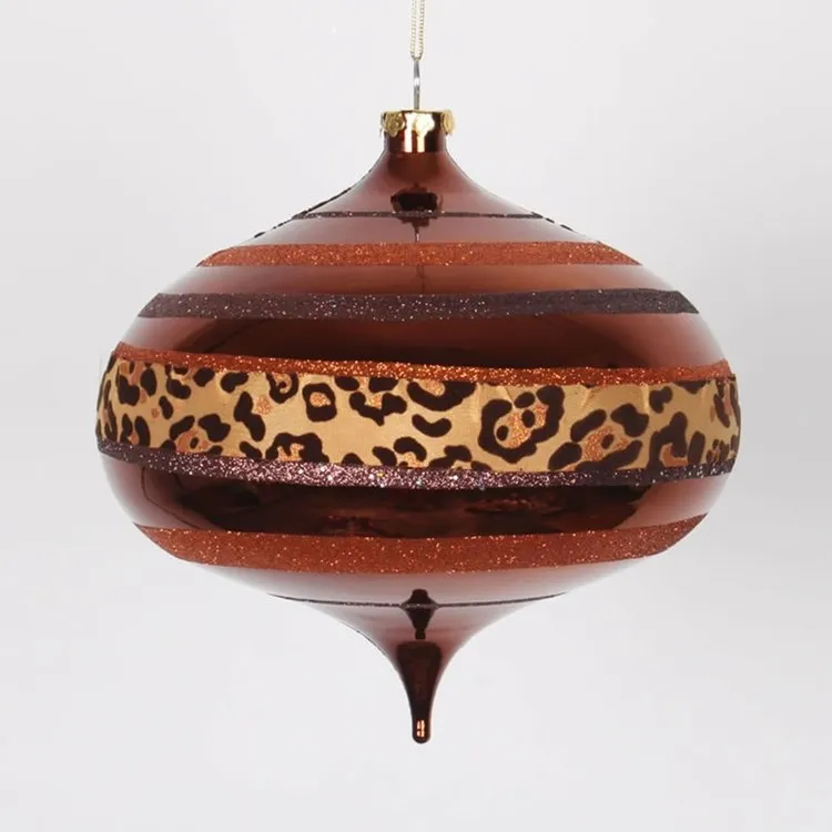 8" Diva Safari Cheetah Stripes Copper and Coffee Brown Shatterproof Christmas Onion Ornament
