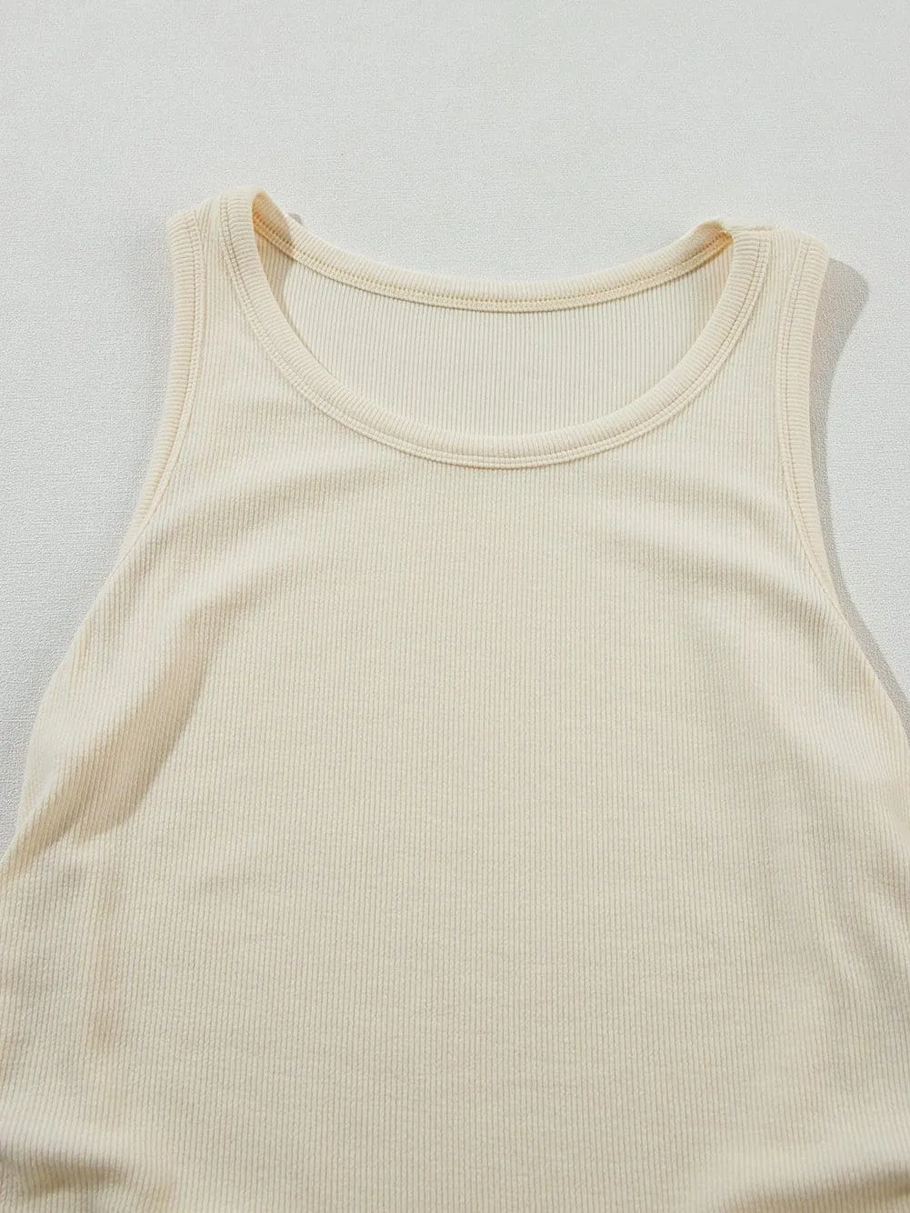 Apricot Ruched Side Ribbed Tank Top