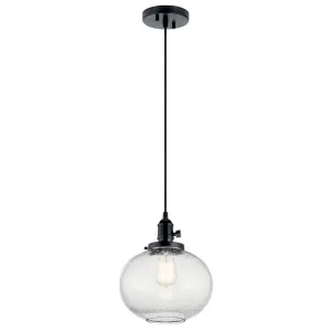 Avery 11" 1-Light Pendant Light with Clear Seeded Glass, Black Finish