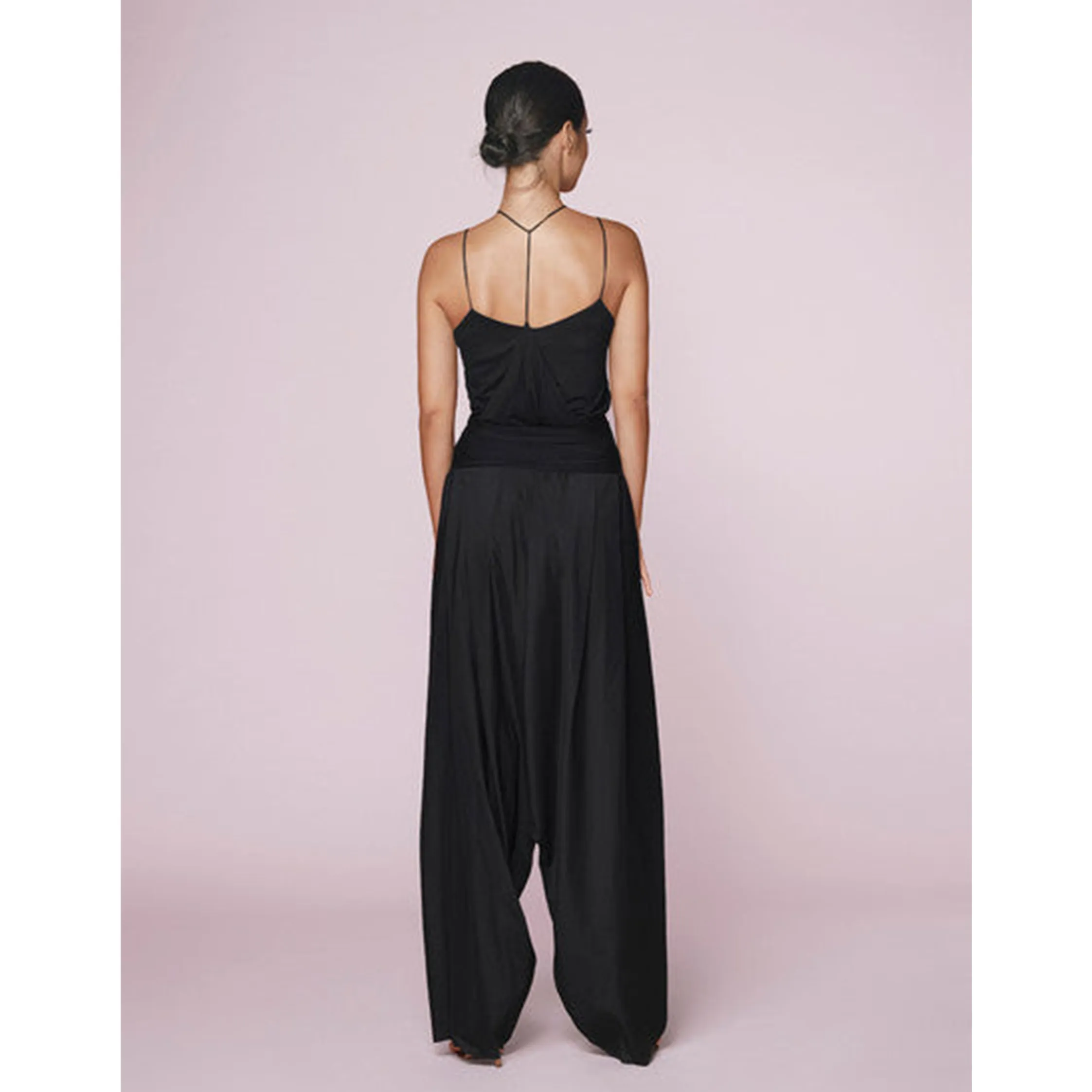Black Modal Cotton Drop Crotch Pants with Stretchable Waistband