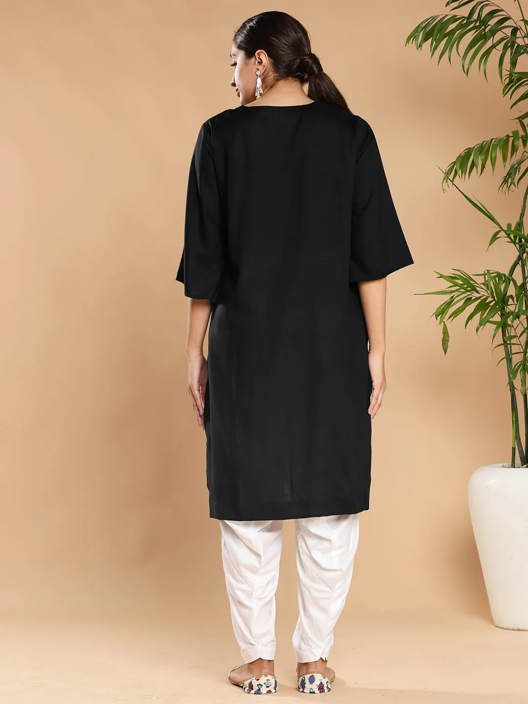 Black Rayon LongKurta - Swan