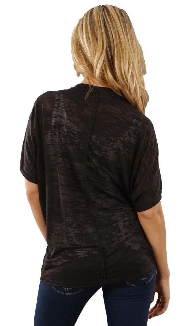 Boy Meets Girl Studded Burnout Cardigan Tee in Black
