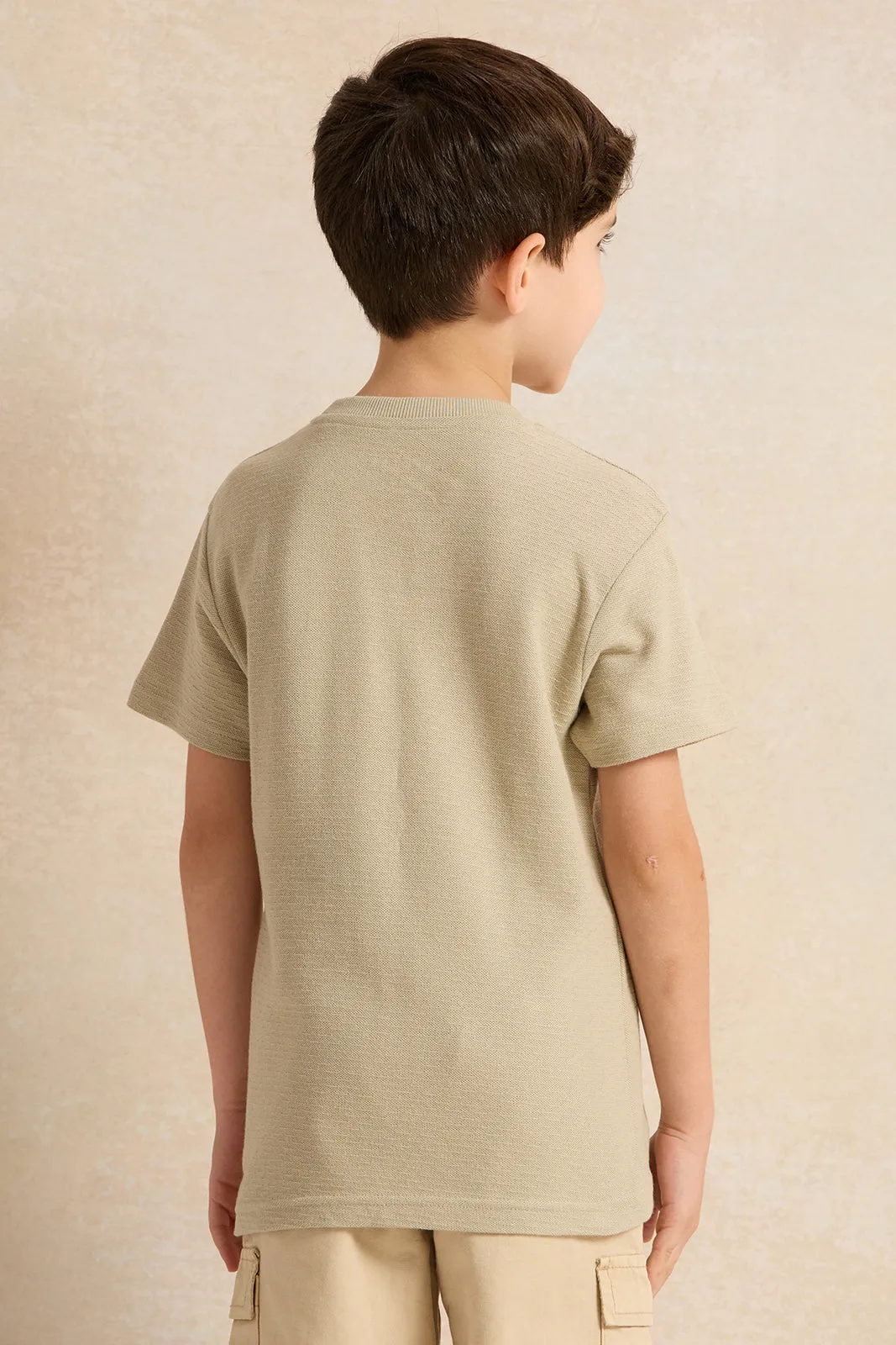 Boys Green Pocket Paneled Short Sleeve T-Shirt