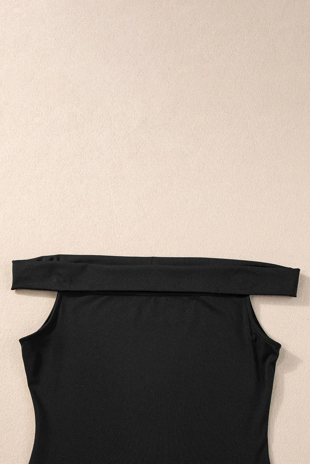Bright Pink Solid Color Folded Off Shoulder Slim Blouse
