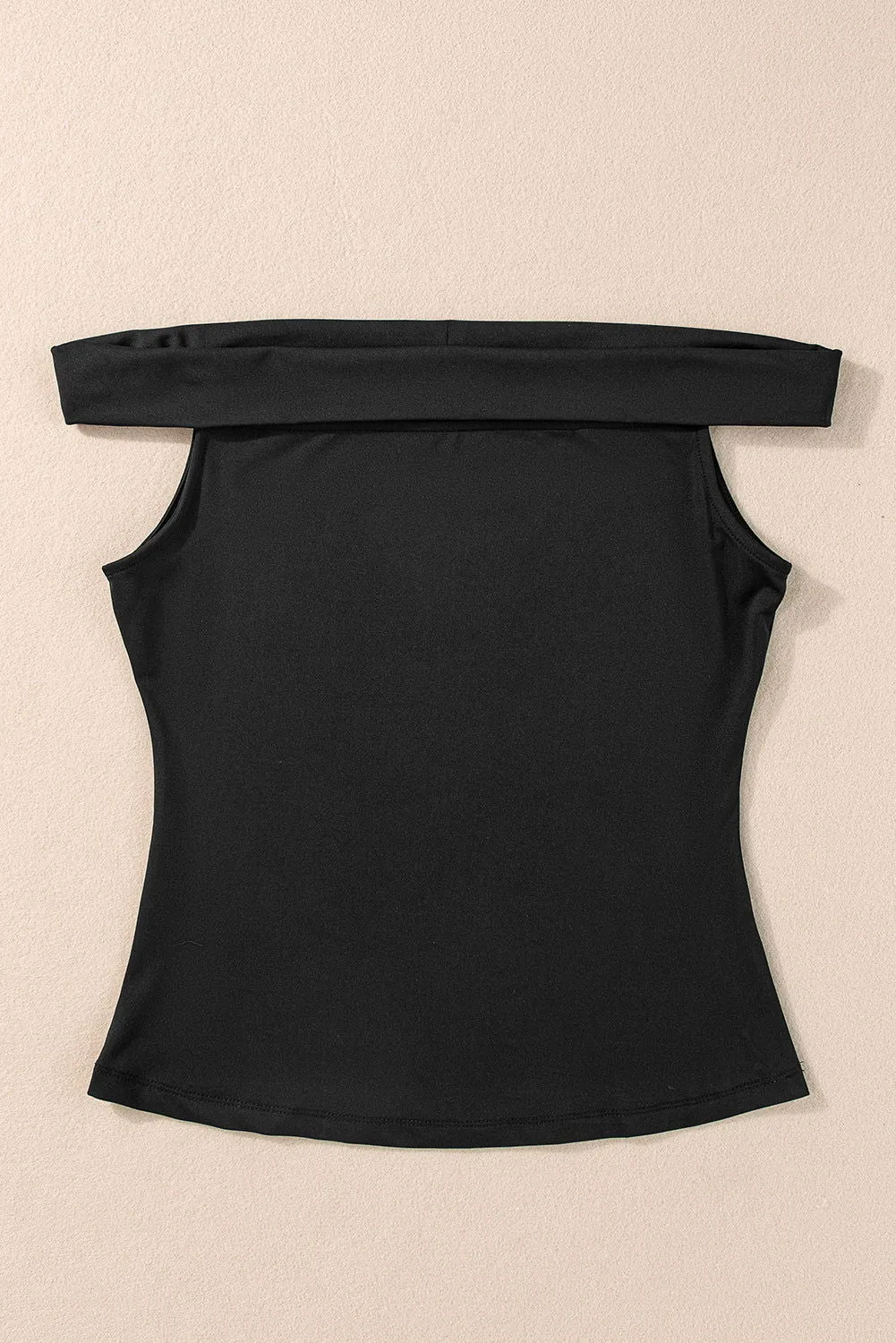 Bright Pink Solid Color Folded Off Shoulder Slim Blouse