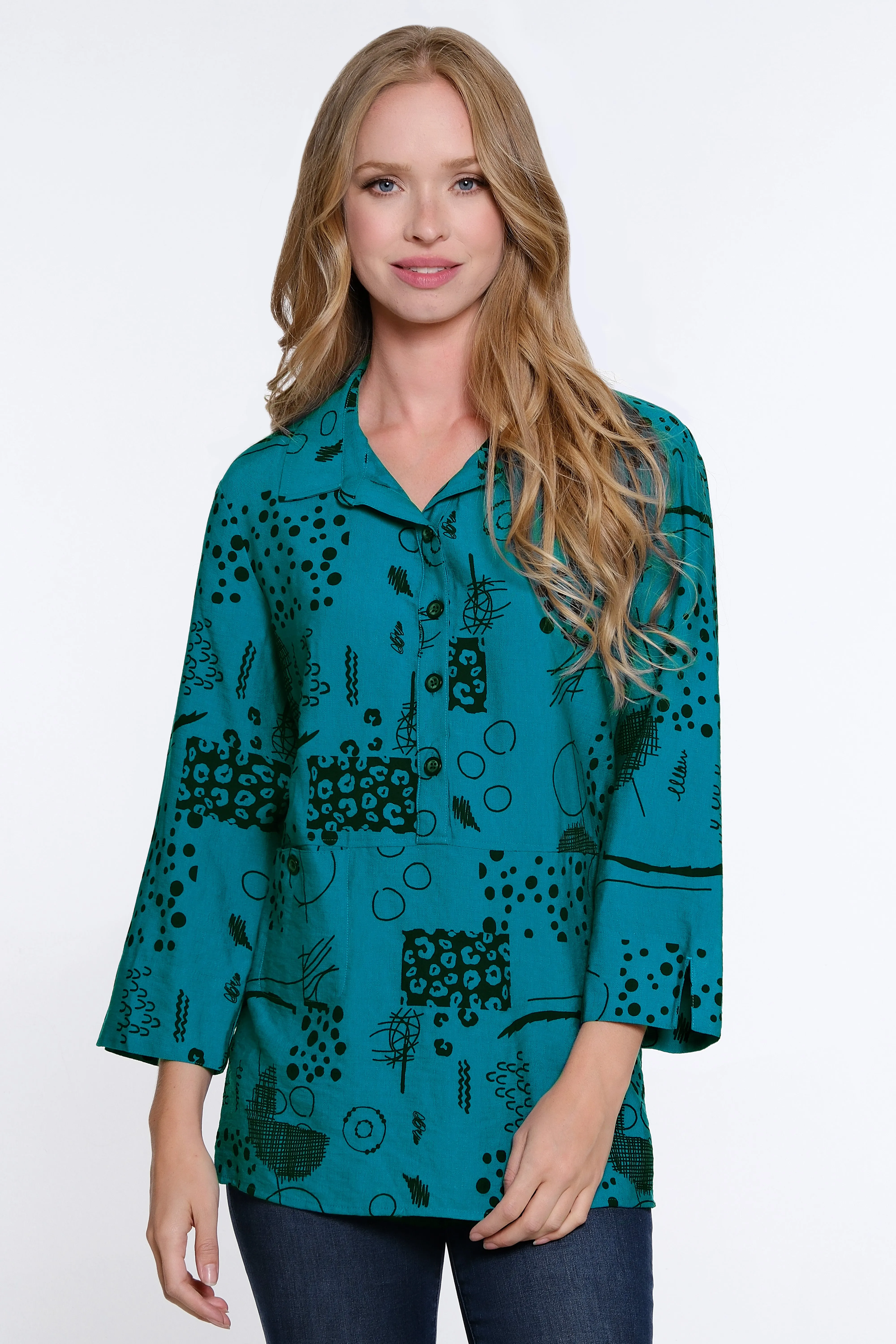 Burnout Knit V-Neck Tunic - Women's - Dark Teal