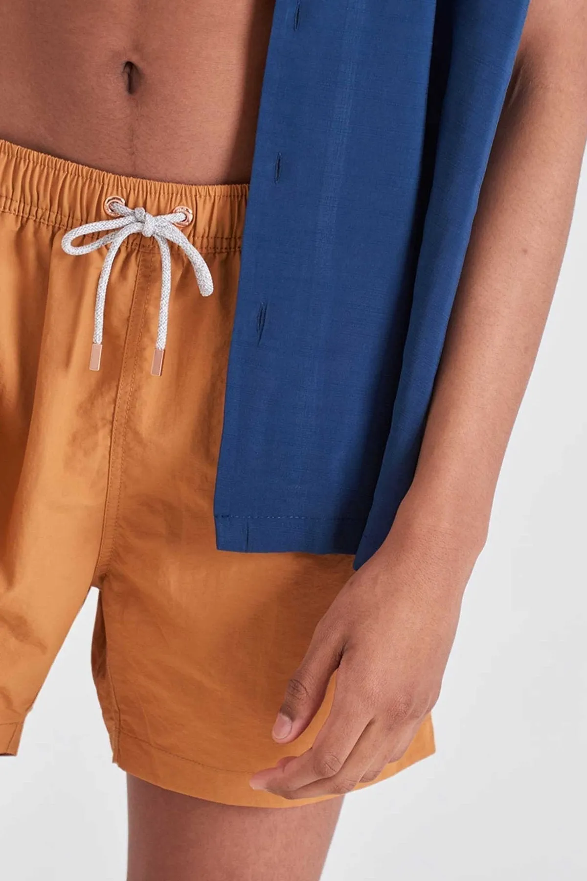 Caramel Crinkle Nylon Classic Swim Trunks