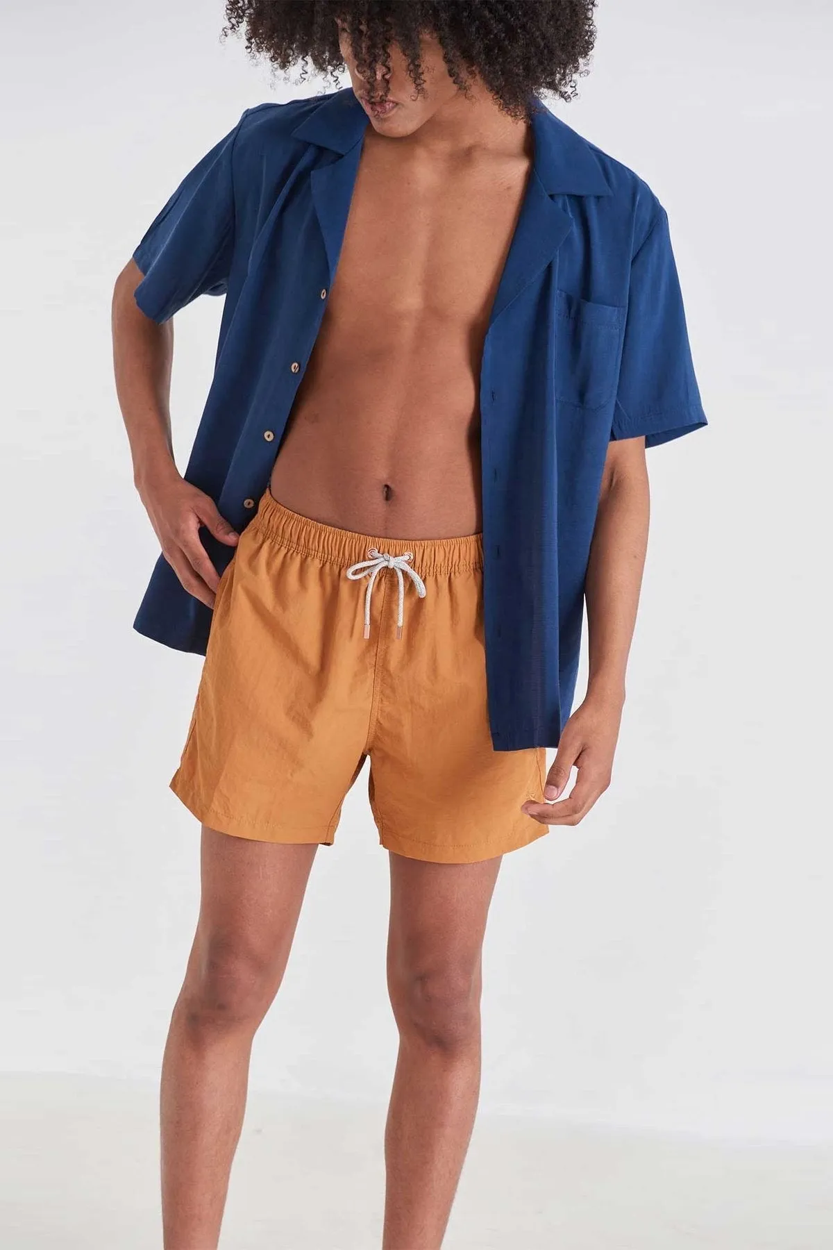 Caramel Crinkle Nylon Classic Swim Trunks