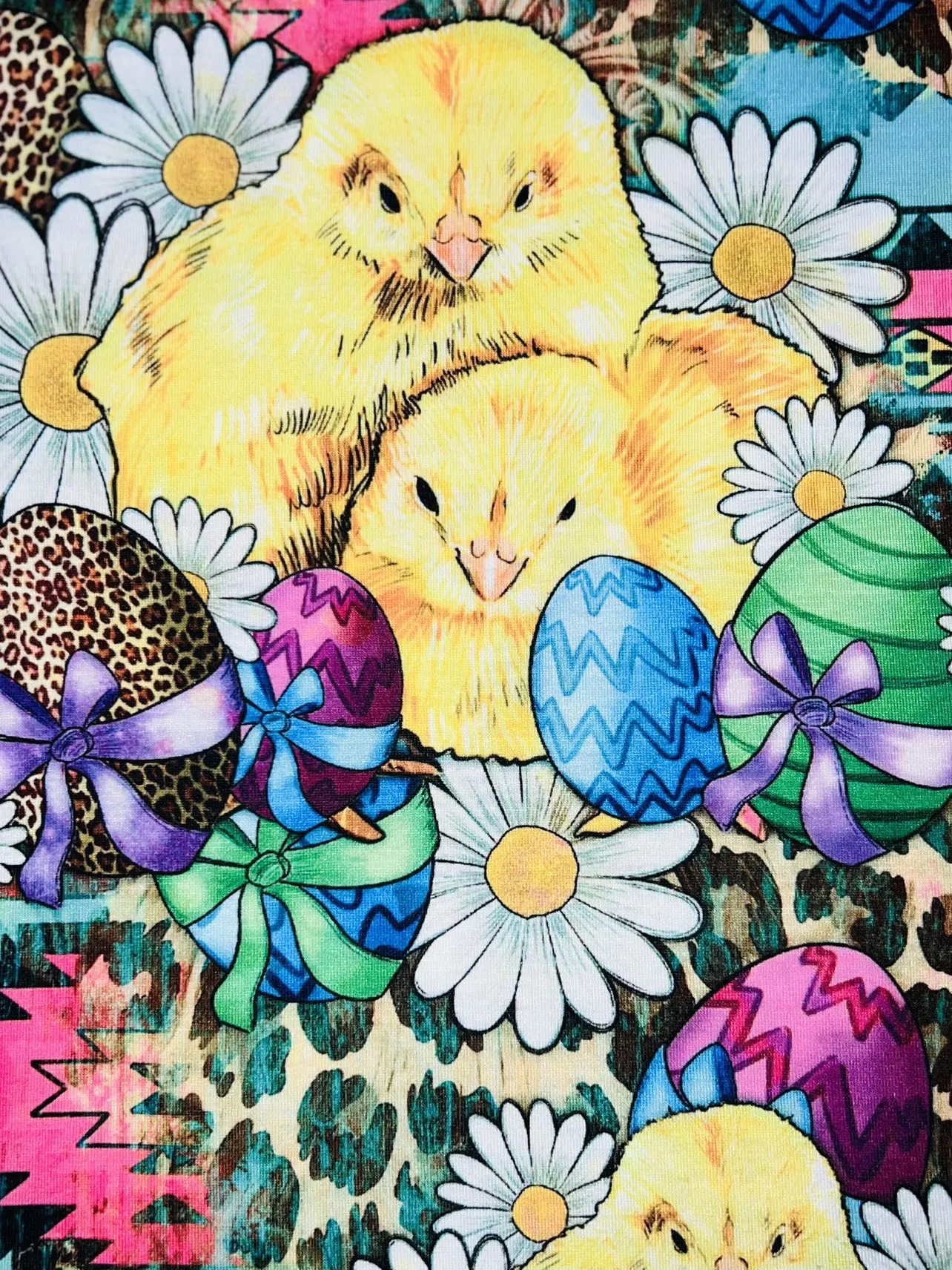 Chicks w/multicolor Easter eggs & daisy's short sleeve t-shirt XCH0660-5H