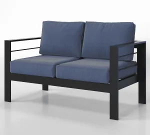 CozyHom 2-Seater Aluminum Outdoor Patio Armchairs Sofa Chair Furniture Sets With Cushions, Cozy Conversation Couch Chairs Sets, Blue
