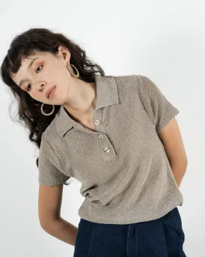 Crochet Short Sleeve Polo Shirt (Khaki Grey)