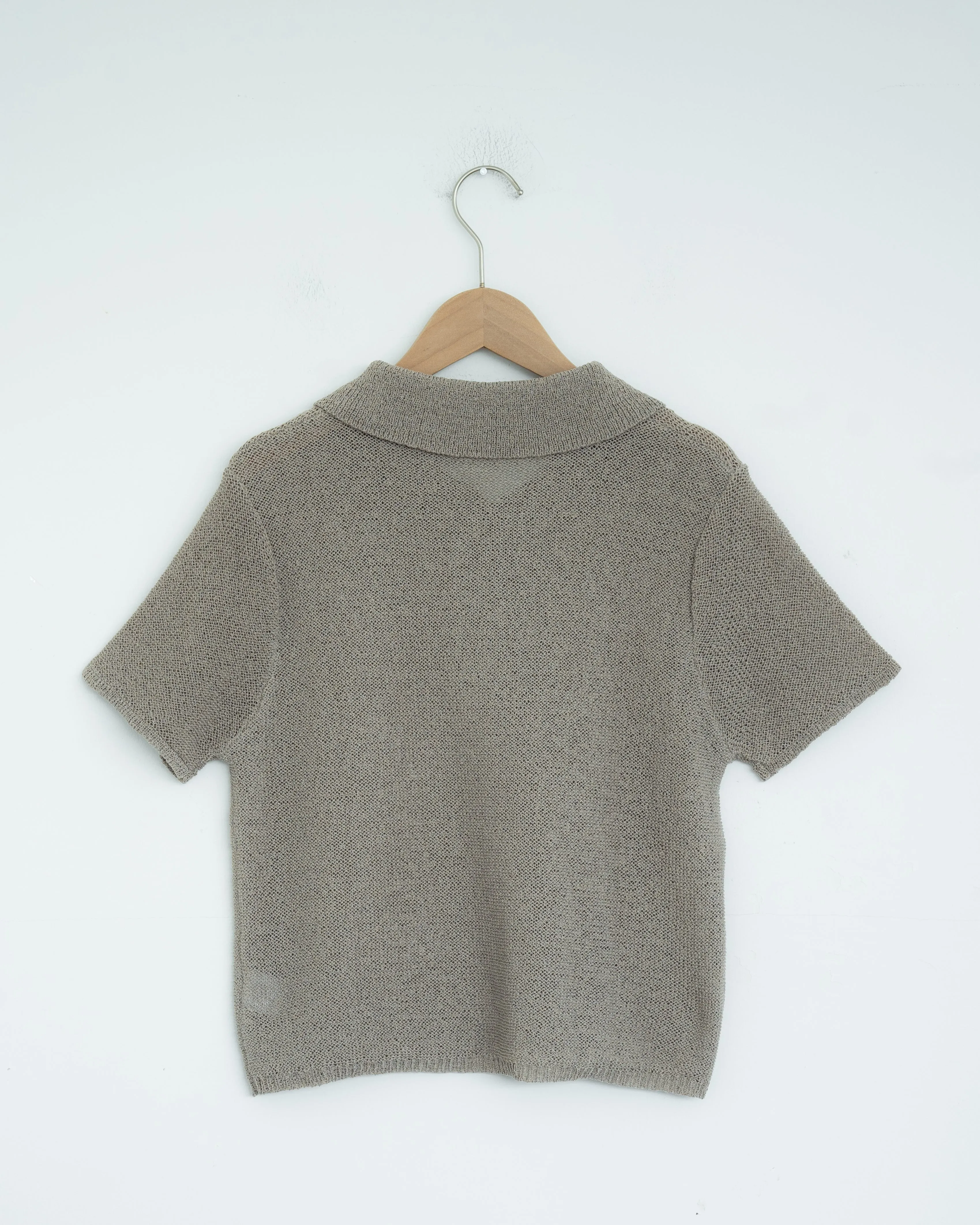 Crochet Short Sleeve Polo Shirt (Khaki Grey)