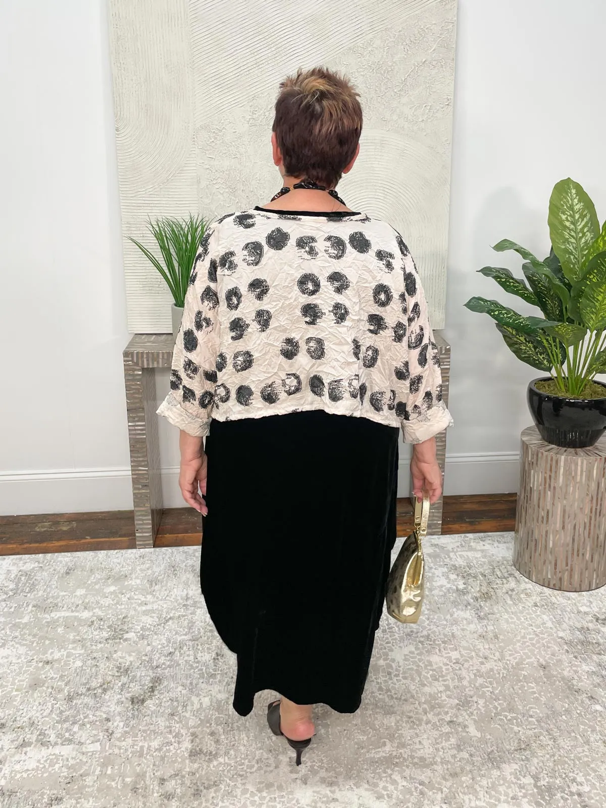 Crop Top, Cream Black Dot