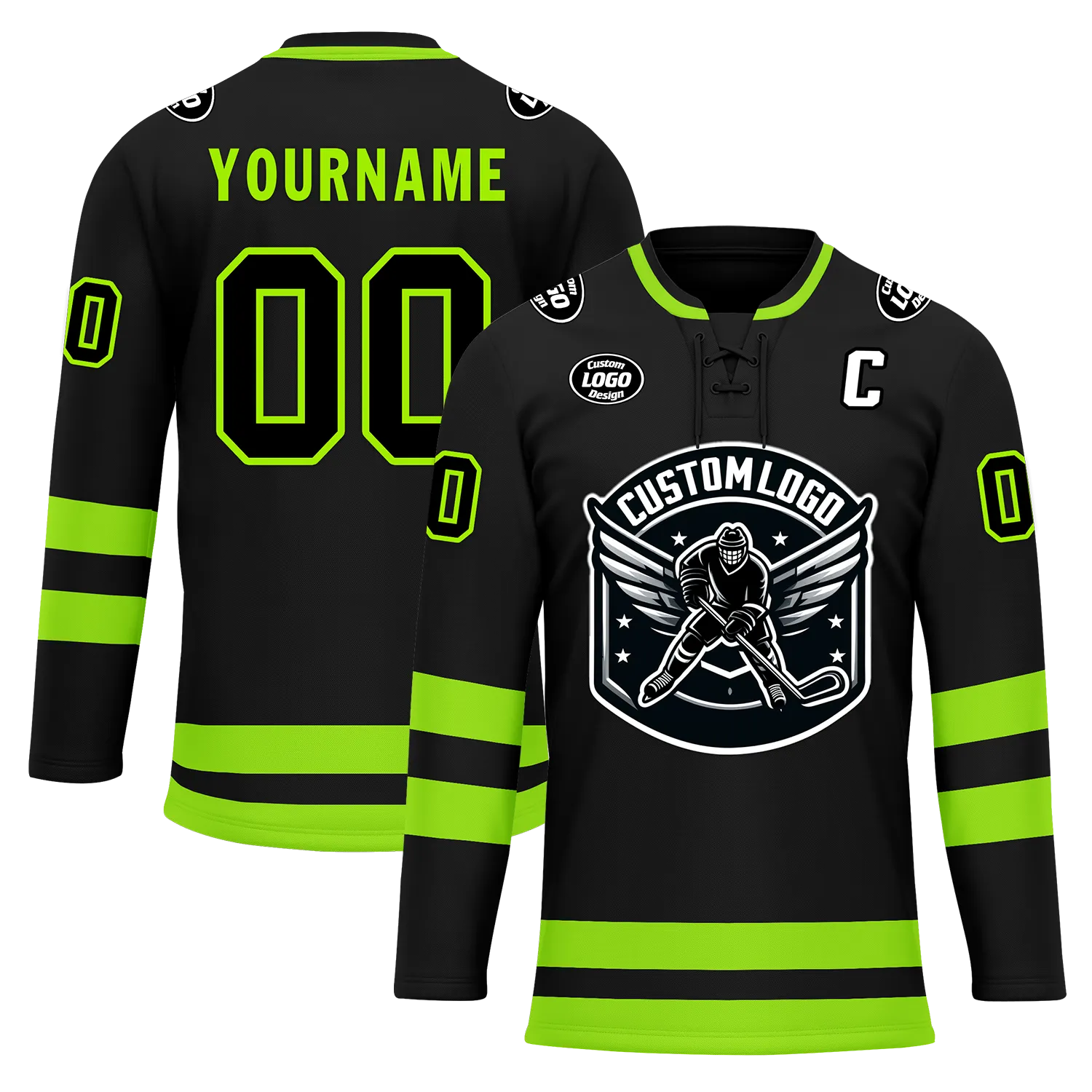 Custom Black Green Personalized Hockey Jersey HCKJ01-D0a70b8