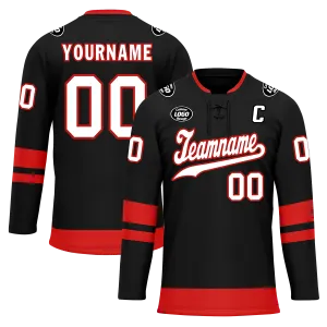 Custom Black Red Personalized Hockey Jersey HCKJ01-D0a700b