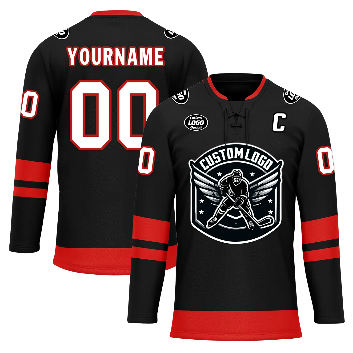 Custom Black Red Personalized Hockey Jersey HCKJ01-D0a700b