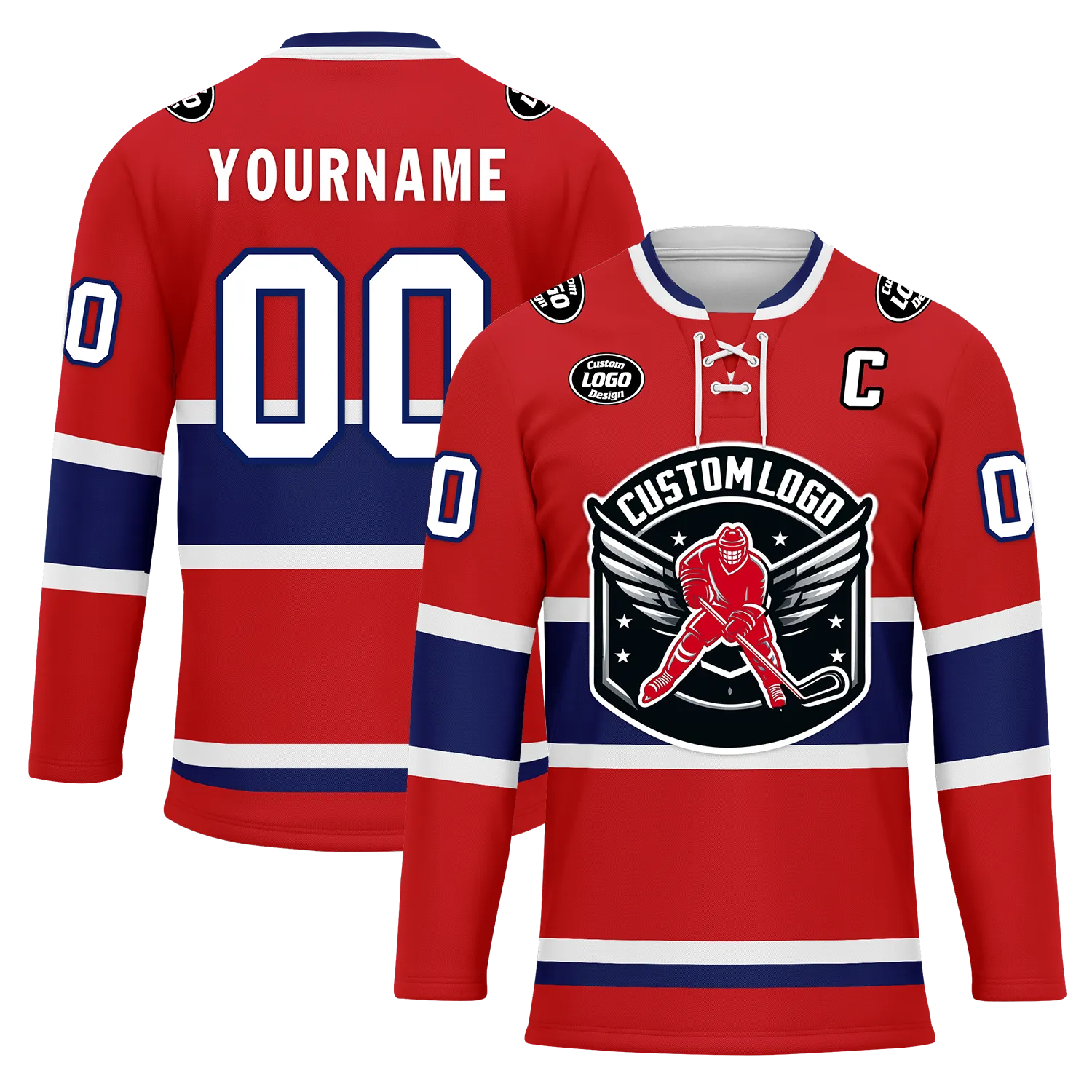 Custom Red Blue Personalized Hockey Jersey HCKJ01-D0a70a7