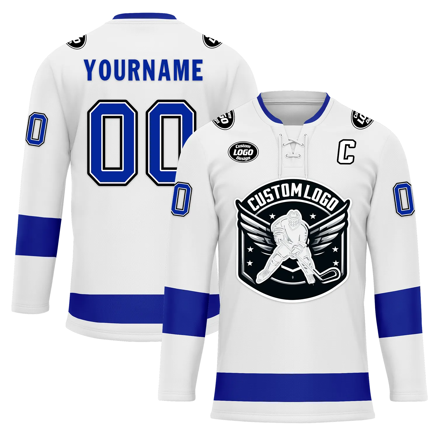 Custom White Blue Personalized Hockey Jersey HCKJ01-D0a70bb