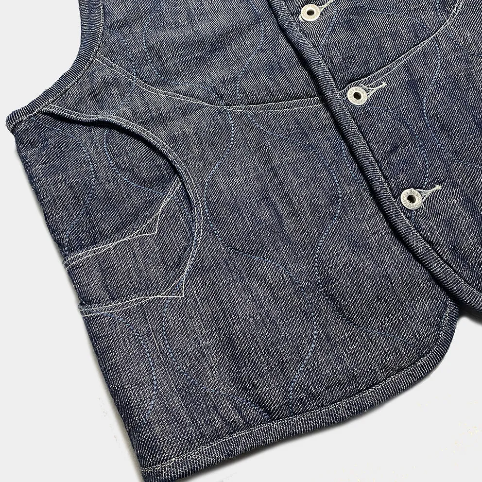 DDL 320-BRETT-2 REGULAR FIT 6 POCKET LIGHTLY PADDED INDIGO COTTON LINEN VEST-10.5oz-E0 ROYAL BLUE INDIGO
