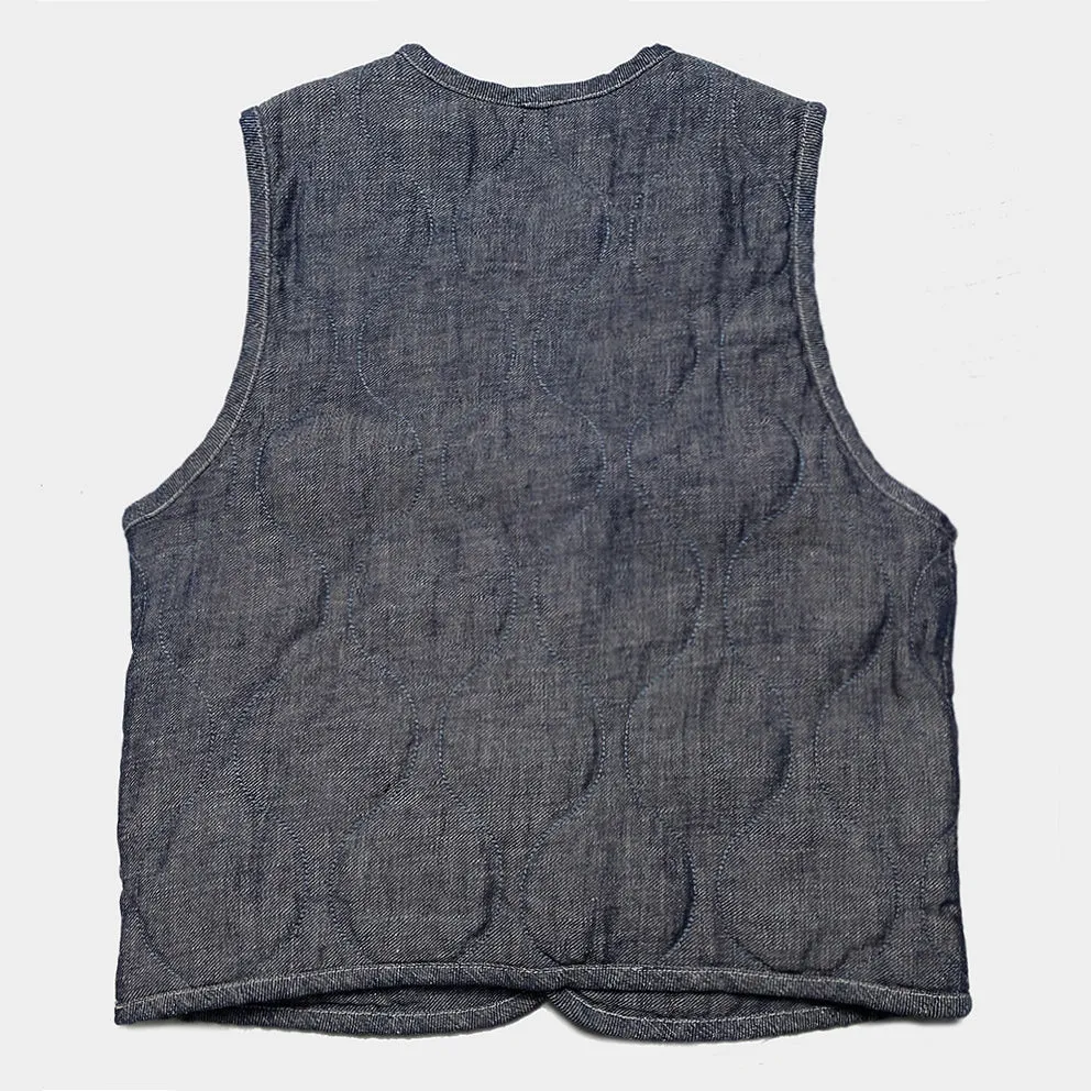 DDL 320-BRETT-2 REGULAR FIT 6 POCKET LIGHTLY PADDED INDIGO COTTON LINEN VEST-10.5oz-E0 ROYAL BLUE INDIGO