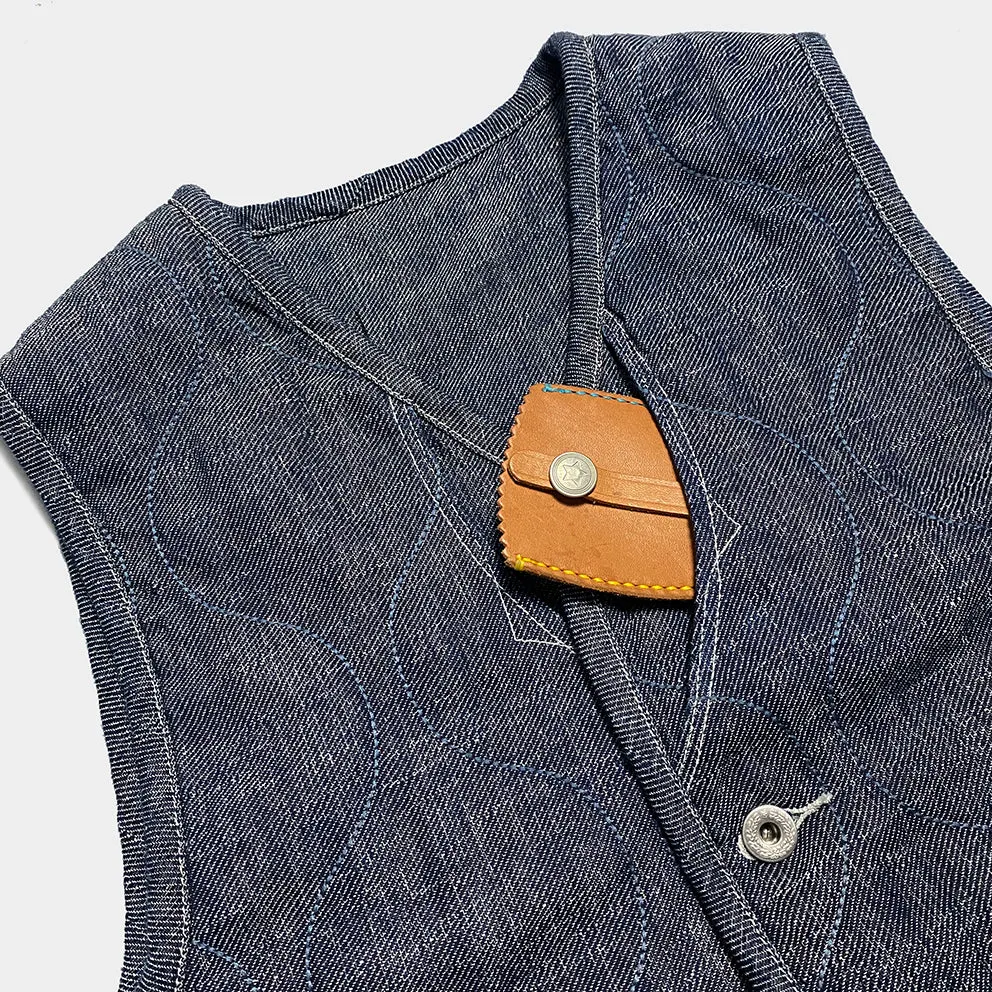 DDL 320-BRETT-2 REGULAR FIT 6 POCKET LIGHTLY PADDED INDIGO COTTON LINEN VEST-10.5oz-E0 ROYAL BLUE INDIGO