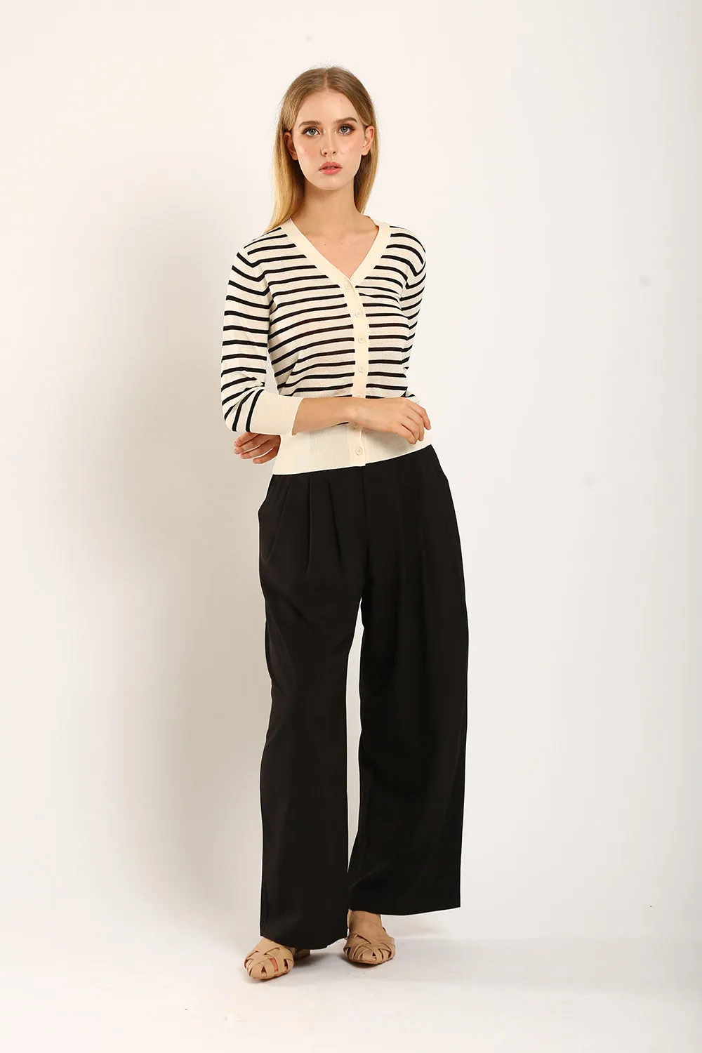 Gemma Striped Knit Cartigan in White