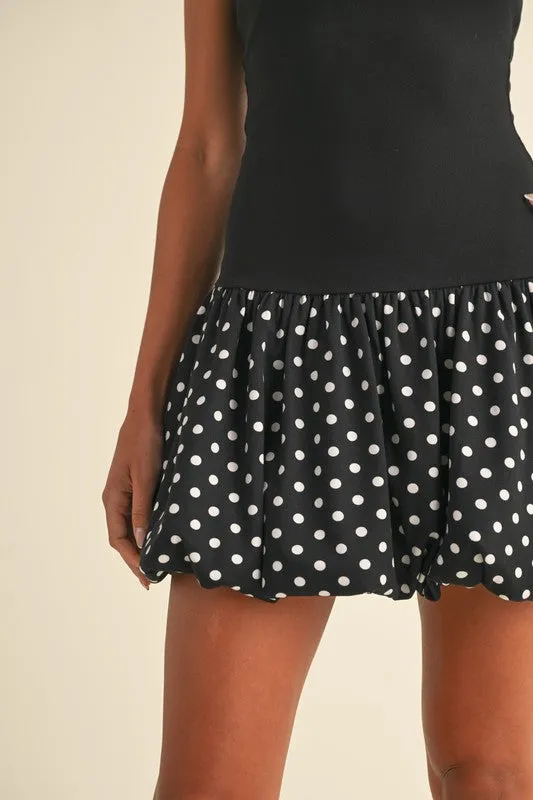 Gianna Sleeveless Polka Dot Print Bubble Mini Dress Black