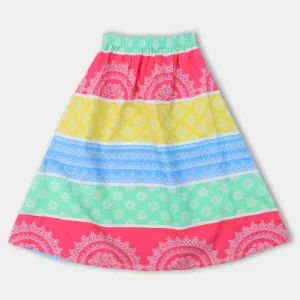 Girls Long Skirt Rangoli - Multi