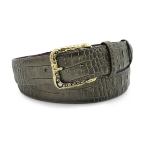 Graphite Metallic Mock Croc Crystal Prong Belt