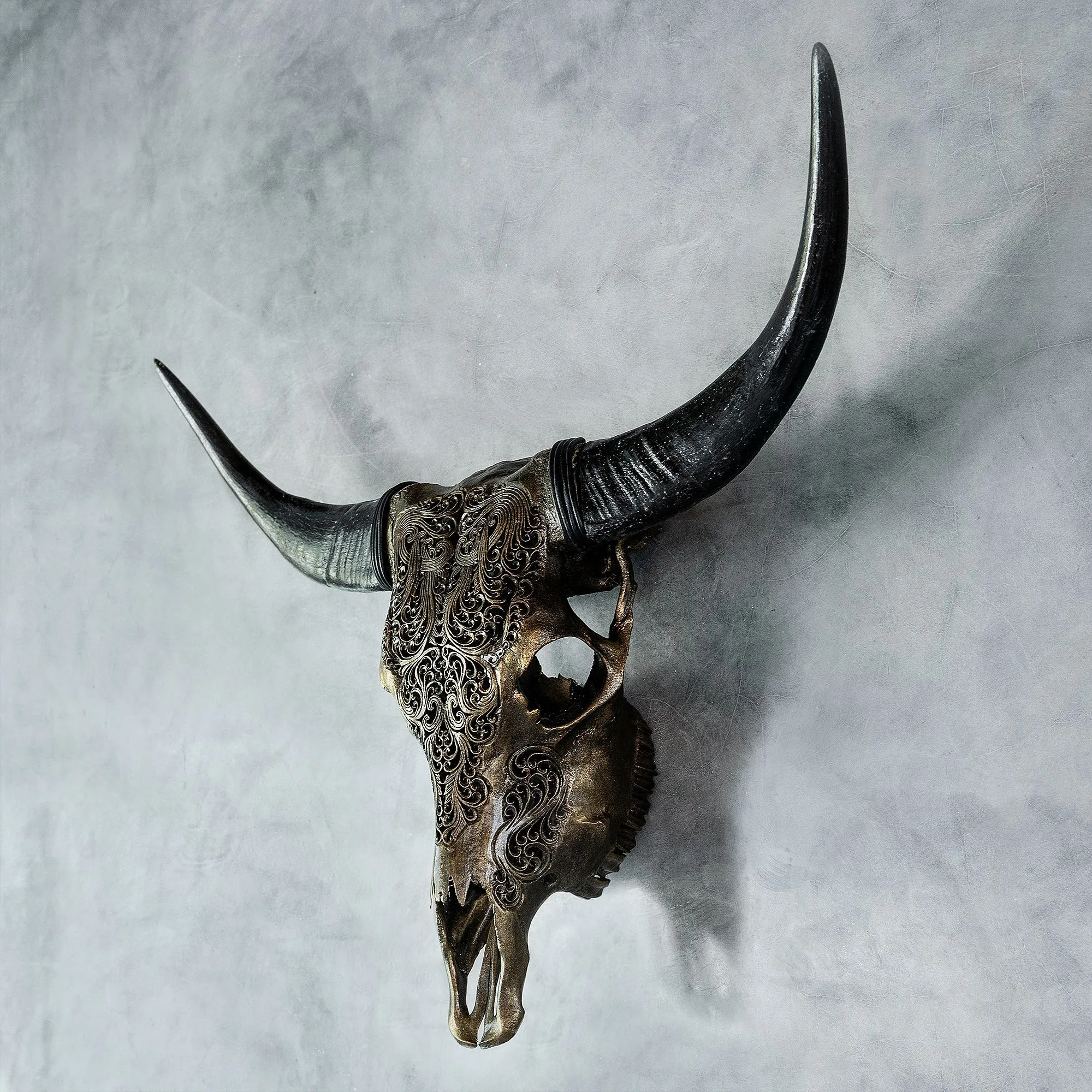 Hand Carved Cow Skull - Antique Bronze Titan // Metallic Finish