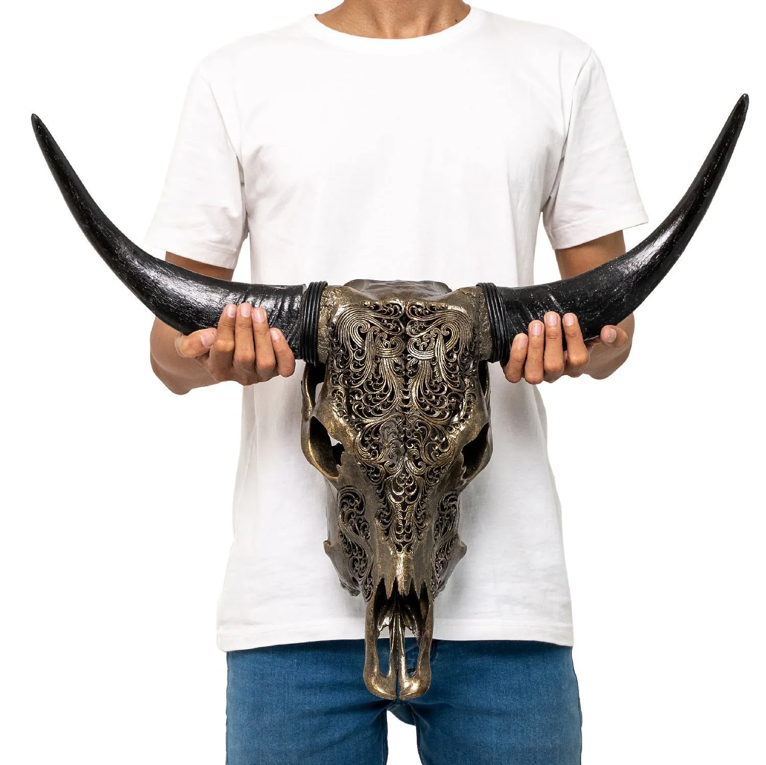 Hand Carved Cow Skull - Antique Bronze Titan // Metallic Finish
