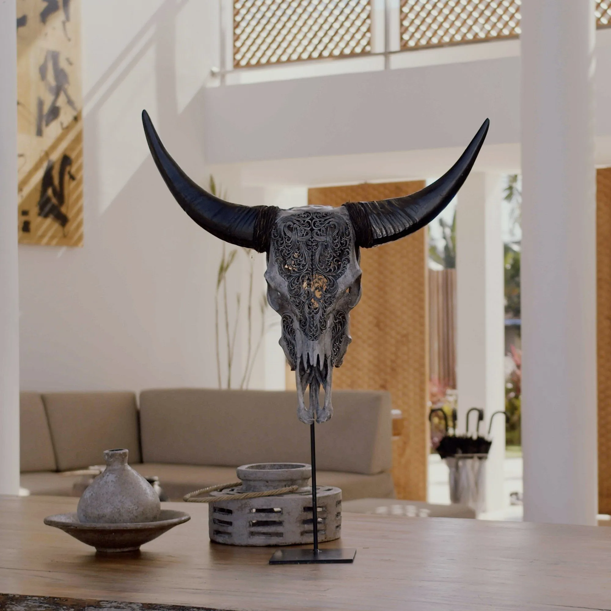 Hand Carved Cow Skull - Antique Bronze Titan // Metallic Finish