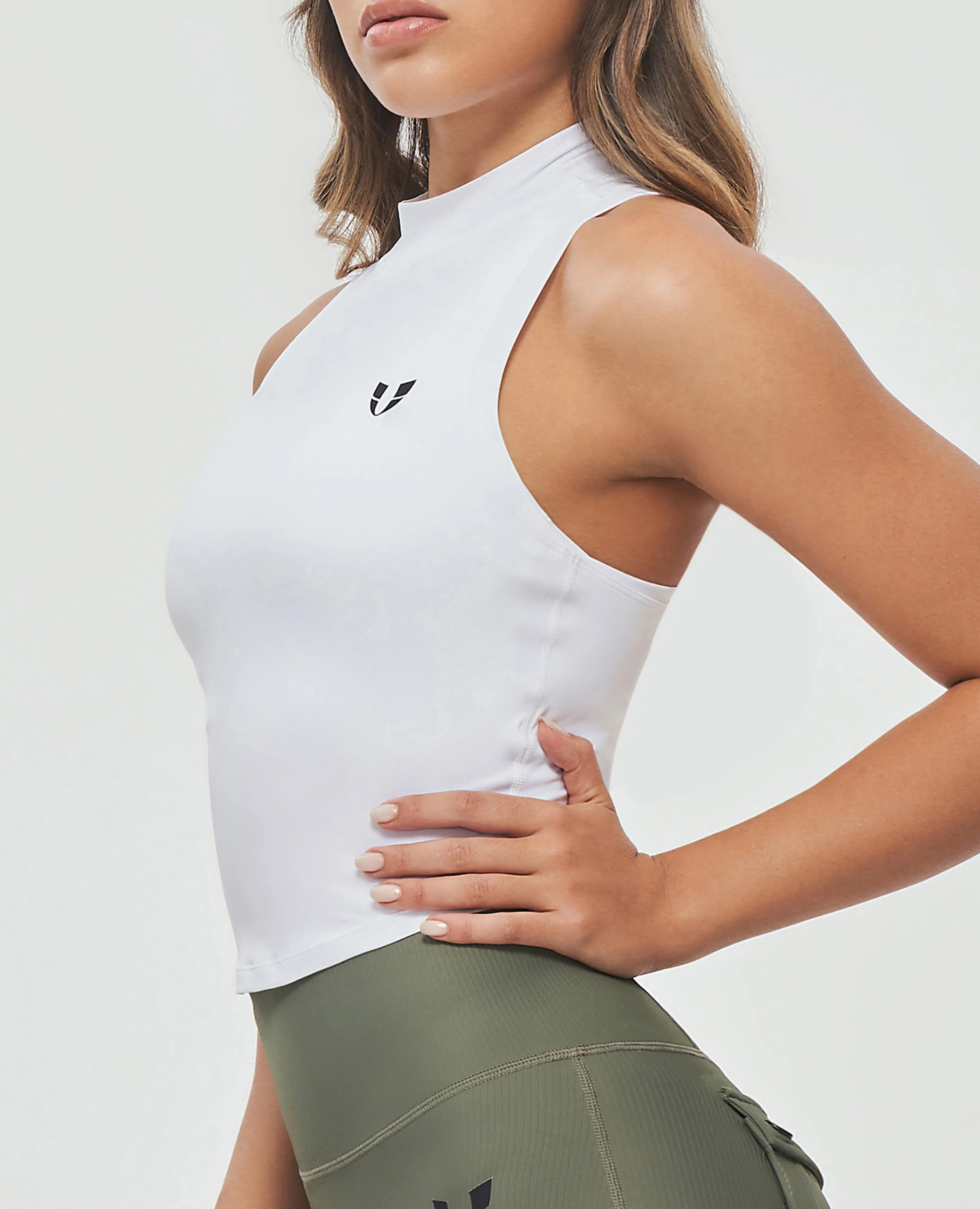 High Neck Athletic Tank - White