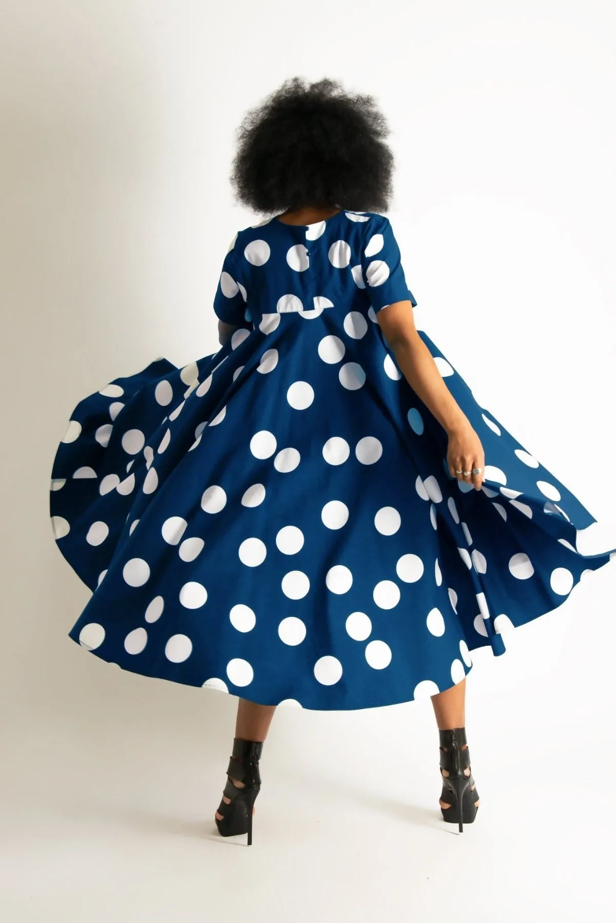 KOSARA Navy Polka Dots Summer Dress