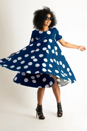 KOSARA Navy Polka Dots Summer Dress