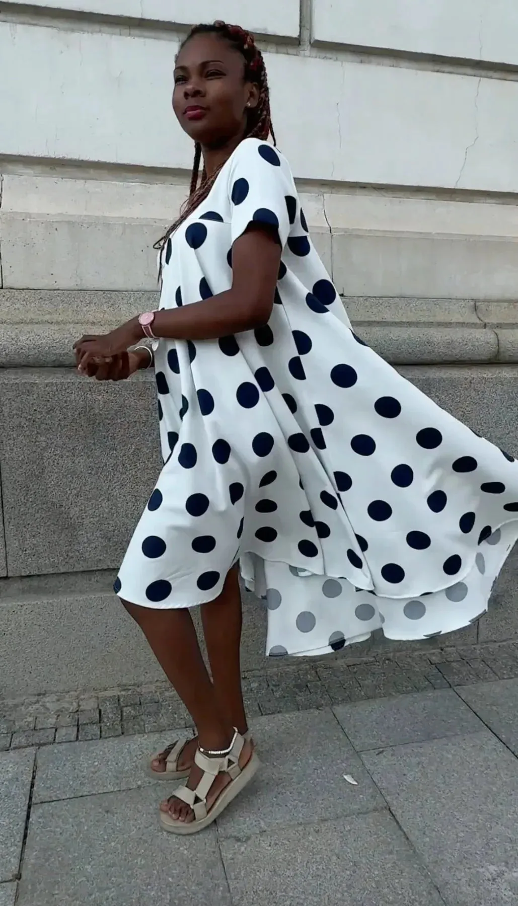 KOSARA Navy Polka Dots Summer Dress