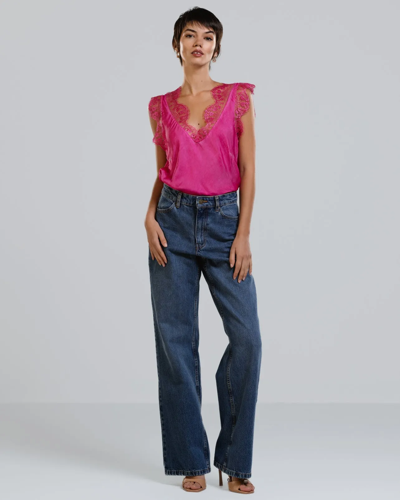 Lace Trim Vest | Hot Pink