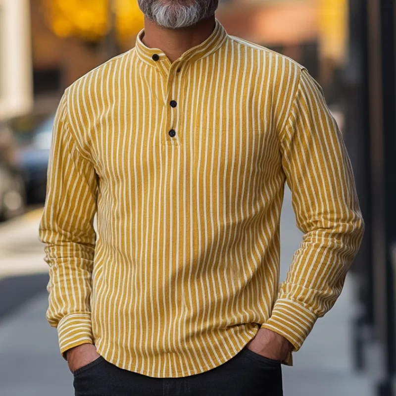Men's Casual Trendy Striped Henley Shirt 31672766F